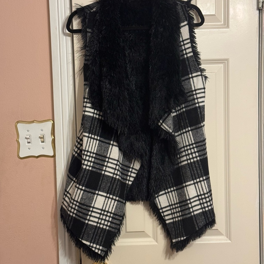 Plaid Faux Fur Vest